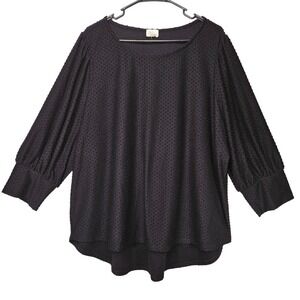 AVA JAMES Black Textured Swiss Dot 3X 3/4 Puff Sleeve Top Tunic 3X Goth Grunge